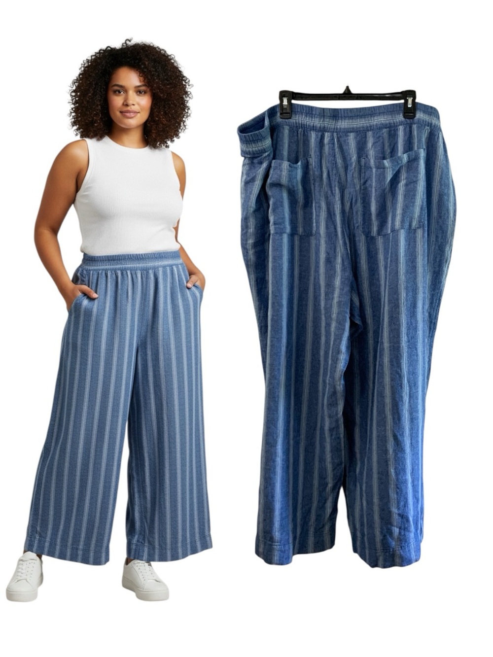 Old Navy Linen Rayon Blend Striped Wide Leg Pull On Pant Size 3X NWT - Picture 2 of 3